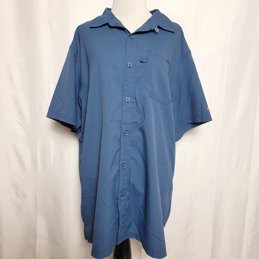 Columbia PFG Performance Fishing Gear Blue Short Sleeve Button Down Shirt Large
